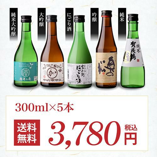 日本酒 タイプの違うミニボトル飲み比べ 300ml 5本 ギフトセット 送料