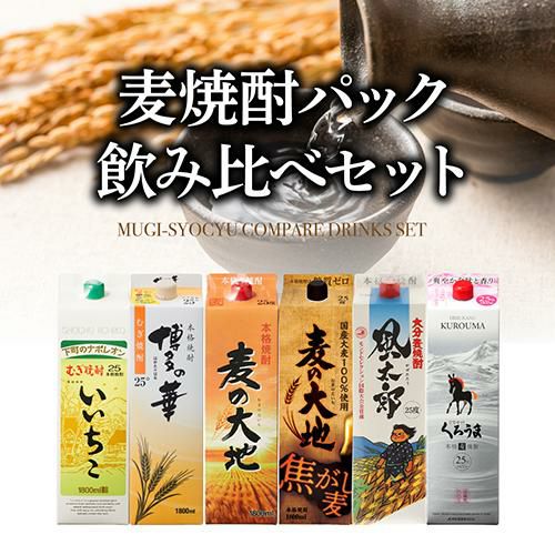 送料無料 麦焼酎 パック 飲み比べ 6本セット 1.8L 25度いいちこ 麦の