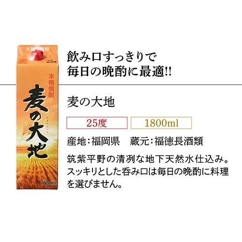 送料無料 麦焼酎 パック 飲み比べ 6本セット 1.8L 25度いいちこ 麦の