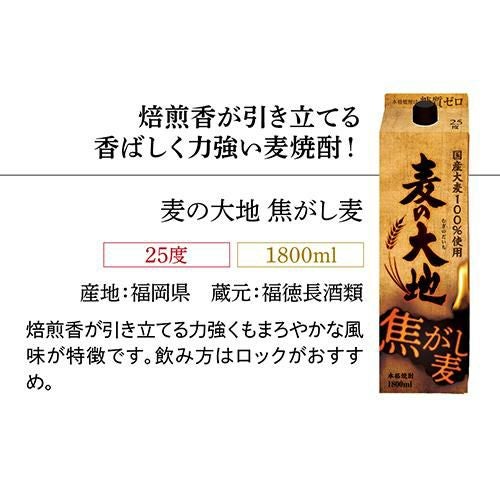 送料無料 麦焼酎 パック 飲み比べ 6本セット 1.8L 25度いいちこ 麦の